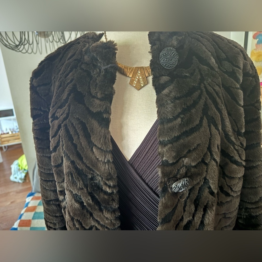 Vintage Boxy Handmade Faux Fur Zebra Print Jacket - Picture 10 of 13